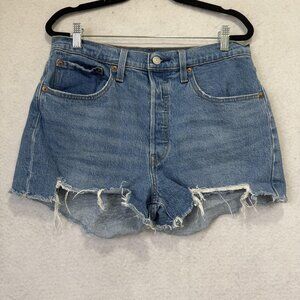Levis Denim Shorts Womens 31 Blue High Rise Button Fly Cutoff Raw Hem Distressed